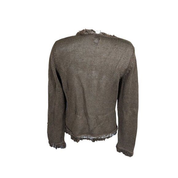 Chicos Womens Button Front Fringed Cardigan Size Medium Brown Knit Linen Blend - Picture 4 of 7